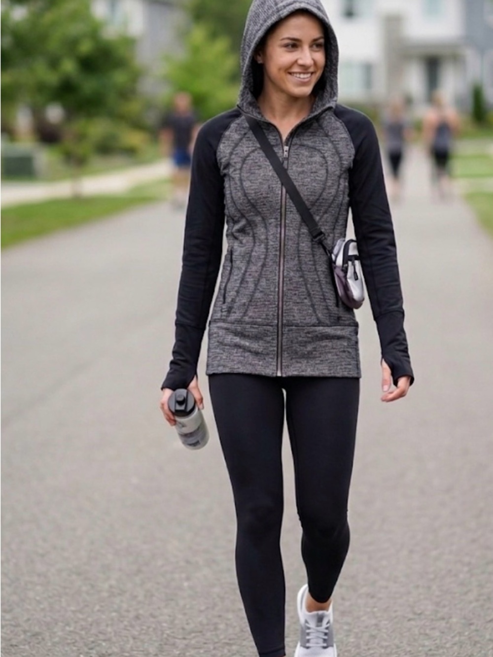 Lululemon Heathered Space Dye Full Zip Hooded Jacket Sporty Black Sleeves Small